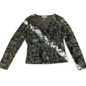 y2k |Nine West| 90s Velvet Flower V-neck pastel baby Blue & Grey Woman’s Size M